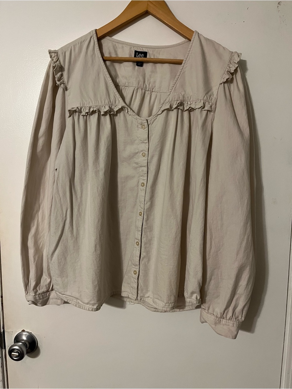 Lee Cream Ruffle-Trim Button Down Shirt